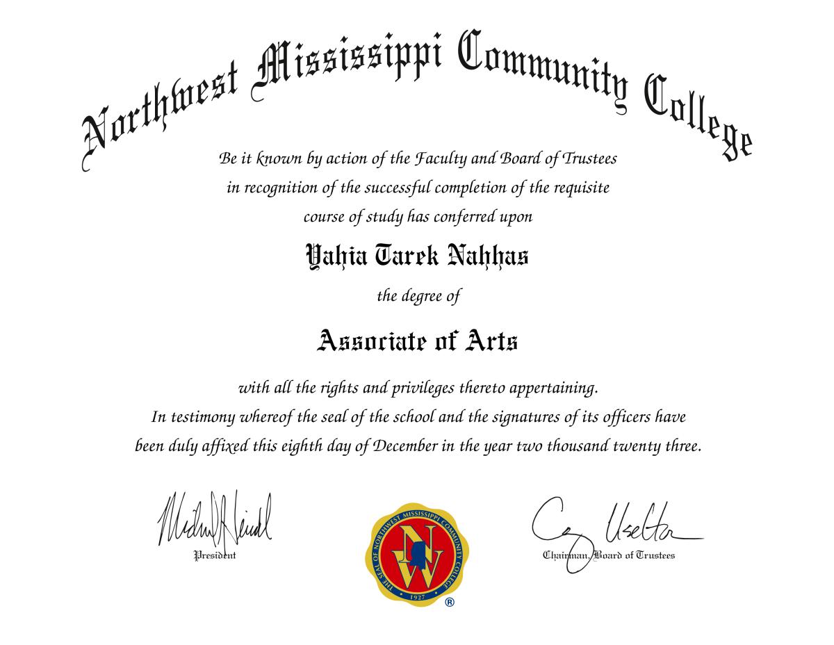 NWCC Diploma Certificate